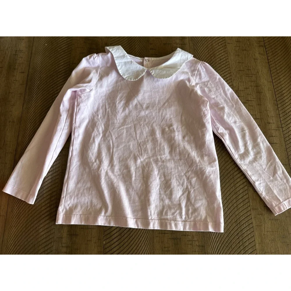 Jacadi Paris Soft Pink Long Sleeve T-Shirt with White Peter Pan Collar Dress